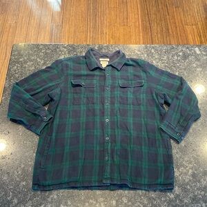 LL Bean Jacket Mens XXL Green Tartan Button Up Shirt Shacket Fleece Lined 2XL